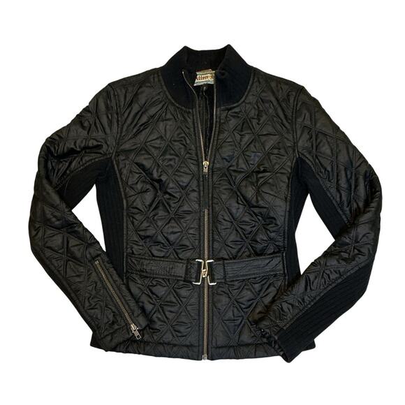 Allen B. Allen Schwartz Quilted Belted Black Moto Jacket Coat Women's Small P - Picture 1 of 11